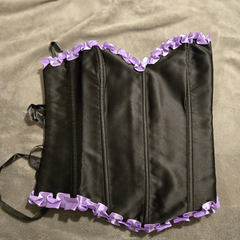 Black Corset with Purple Ruffle Trim